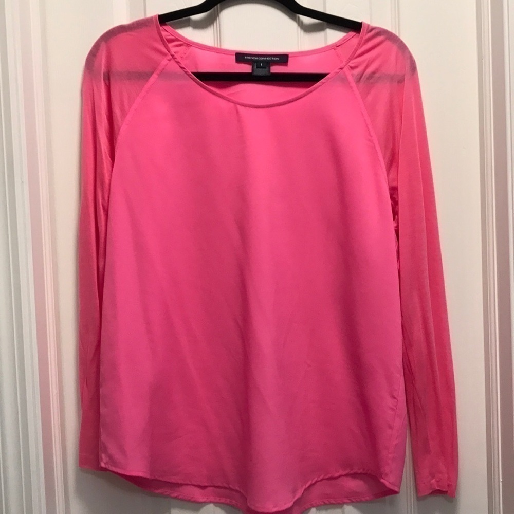 FRENCH CONNECTION Pink Baseball Style w/Sheer Sleeves - Picture 3 of 5